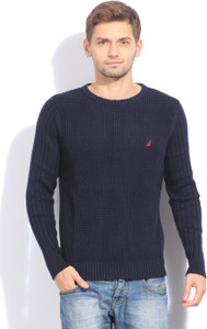 Nautica Solid Casual Men Blue Sweater